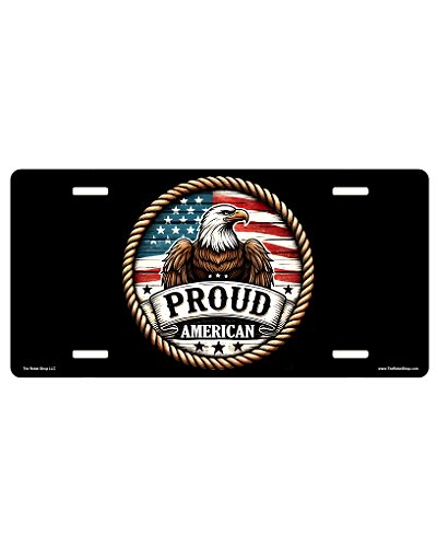 Proud American bald eagle sublimated car tag